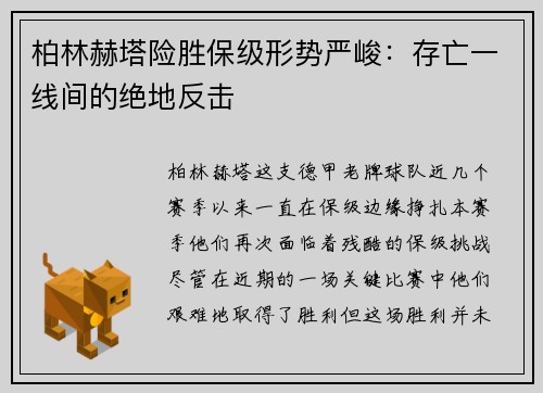 柏林赫塔险胜保级形势严峻：存亡一线间的绝地反击